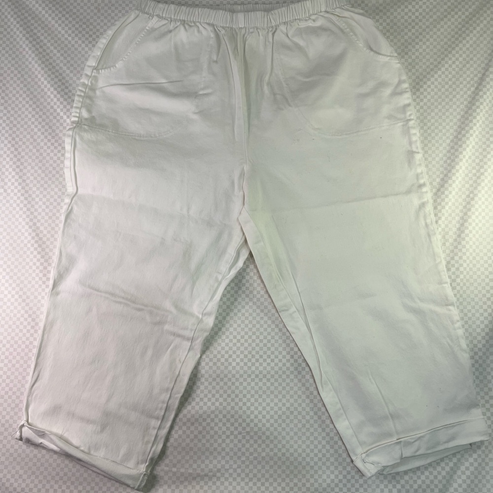DENIM & CO‎ EasyWear Twill Relaxed Pull-On Skimmer White Capris 1XP